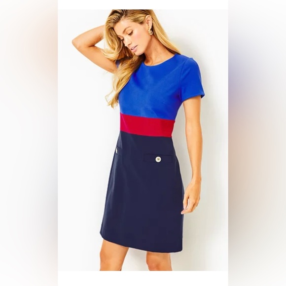 Lilly Pulitzer Emerson Short Sleeve Shift Dress NWT size 8 colorblock blue/red